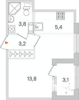 Студия квартира, строящийся дом, 26м2, 2/4 этаж