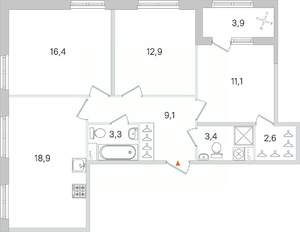 3-к квартира, вторичка, 80м2, 1/4 этаж