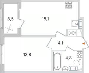 1-к квартира, вторичка, 38м2, 4/4 этаж