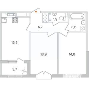 2-к квартира, строящийся дом, 56м2, 4/4 этаж