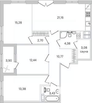 3-к квартира, строящийся дом, 89м2, 2/4 этаж