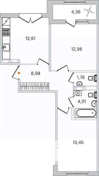 2-к квартира, вторичка, 54м2, 4/4 этаж