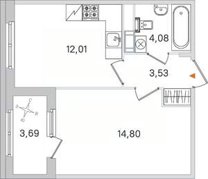 1-к квартира, вторичка, 34м2, 2/4 этаж