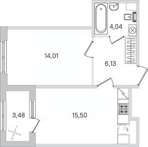 1-к квартира, строящийся дом, 41м2, 1/4 этаж