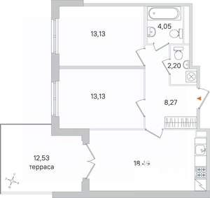 2-к квартира, строящийся дом, 59м2, 1/4 этаж