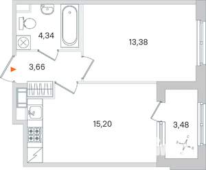 1-к квартира, вторичка, 38м2, 4/4 этаж