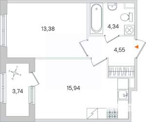 1-к квартира, вторичка, 40м2, 1/4 этаж