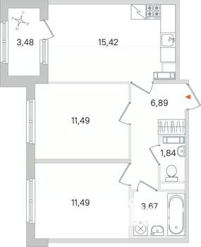 2-к квартира, строящийся дом, 51м2, 3/4 этаж