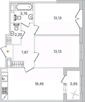 2-к квартира, вторичка, 59м2, 4/4 этаж
