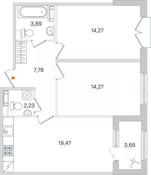 2-к квартира, вторичка, 64м2, 2/4 этаж