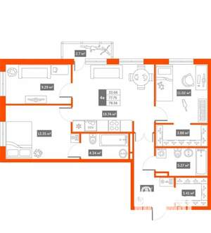 3-к квартира, вторичка, 77м2, 4/5 этаж