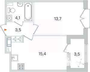 1-к квартира, строящийся дом, 37м2, 3/4 этаж