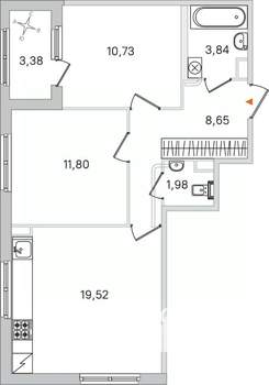 2-к квартира, вторичка, 57м2, 2/4 этаж