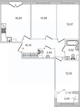 3-к квартира, вторичка, 77м2, 2/4 этаж