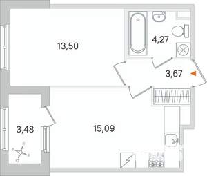 1-к квартира, строящийся дом, 37м2, 1/4 этаж