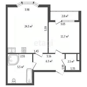 2-к квартира, вторичка, 50м2, 3/6 этаж