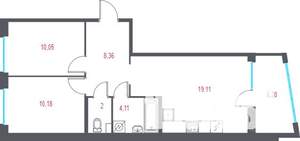 2-к квартира, вторичка, 56м2, 2/10 этаж