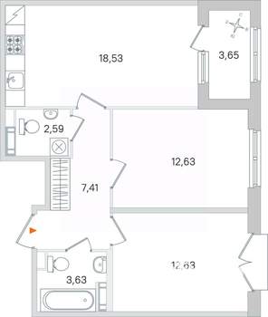 2-к квартира, вторичка, 59м2, 4/4 этаж