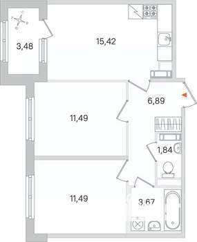 2-к квартира, вторичка, 53м2, 3/4 этаж