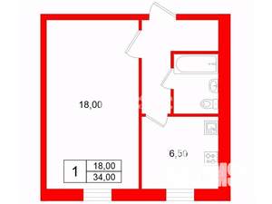 1-к квартира, вторичка, 34м2, 3/3 этаж