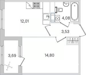 1-к квартира, строящийся дом, 36м2, 4/4 этаж