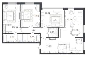 3-к квартира, строящийся дом, 133м2, 1/3 этаж