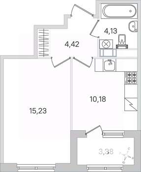 1-к квартира, строящийся дом, 36м2, 4/4 этаж