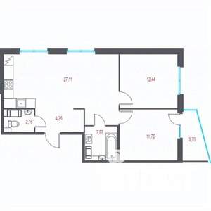3-к квартира, строящийся дом, 63м2, 7/9 этаж