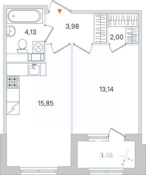 1-к квартира, вторичка, 41м2, 3/4 этаж