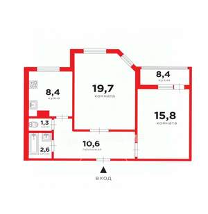 2-к квартира, вторичка, 58м2, 1/4 этаж