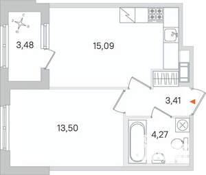 1-к квартира, вторичка, 38м2, 2/4 этаж