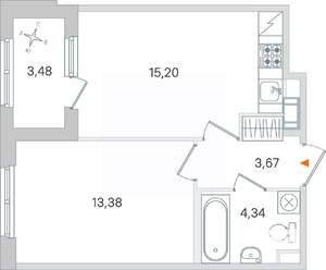 1-к квартира, вторичка, 38м2, 2/4 этаж