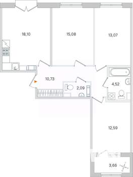 3-к квартира, вторичка, 78м2, 4/4 этаж