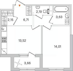 1-к квартира, вторичка, 42м2, 1/4 этаж