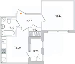 1-к квартира, вторичка, 37м2, 1/4 этаж