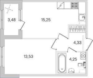 1-к квартира, строящийся дом, 39м2, 1/4 этаж
