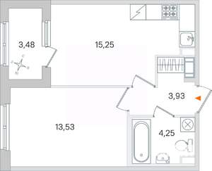 1-к квартира, вторичка, 39м2, 2/4 этаж