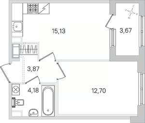 1-к квартира, строящийся дом, 38м2, 3/4 этаж