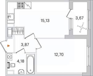 1-к квартира, вторичка, 36м2, 4/4 этаж