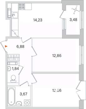 2-к квартира, вторичка, 52м2, 4/4 этаж