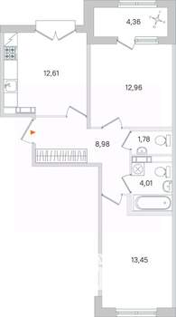 2-к квартира, вторичка, 56м2, 3/4 этаж