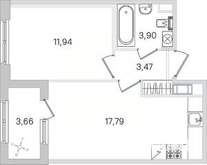 1-к квартира, строящийся дом, 39м2, 4/4 этаж
