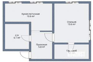 1-к квартира, вторичка, 43м2, 2/5 этаж