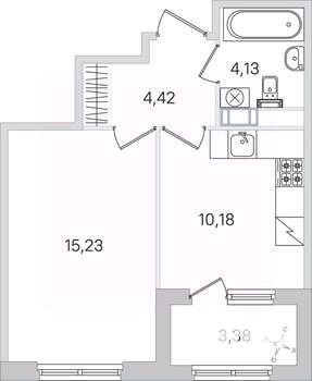 1-к квартира, строящийся дом, 36м2, 2/4 этаж