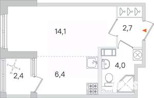 Студия квартира, строящийся дом, 27м2, 4/4 этаж