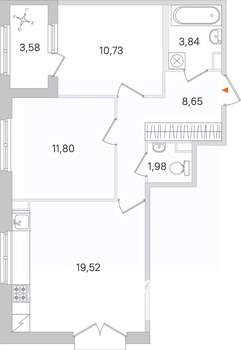 2-к квартира, строящийся дом, 57м2, 2/4 этаж