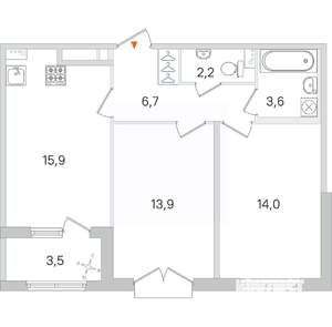 2-к квартира, строящийся дом, 56м2, 2/4 этаж