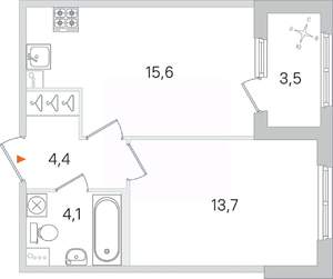 1-к квартира, строящийся дом, 38м2, 1/4 этаж