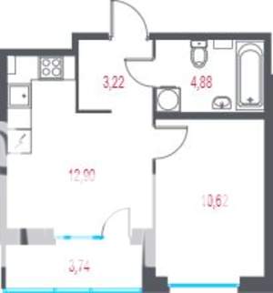 1-к квартира, вторичка, 33м2, 2/7 этаж