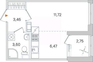 Студия квартира, вторичка, 27м2, 4/4 этаж
